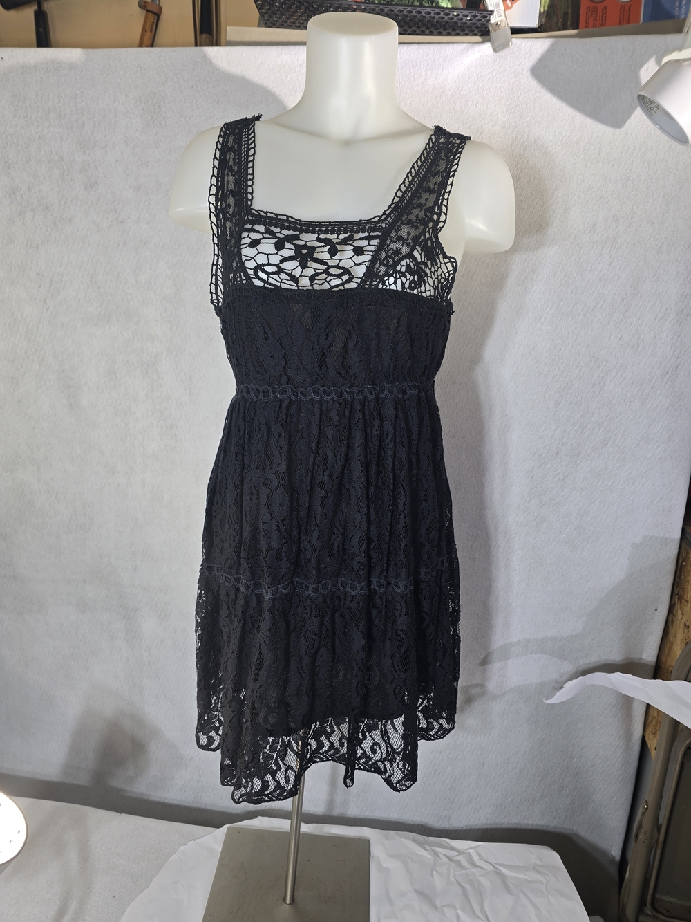 Pinky Black Lace Crochet Mini Dress Size M